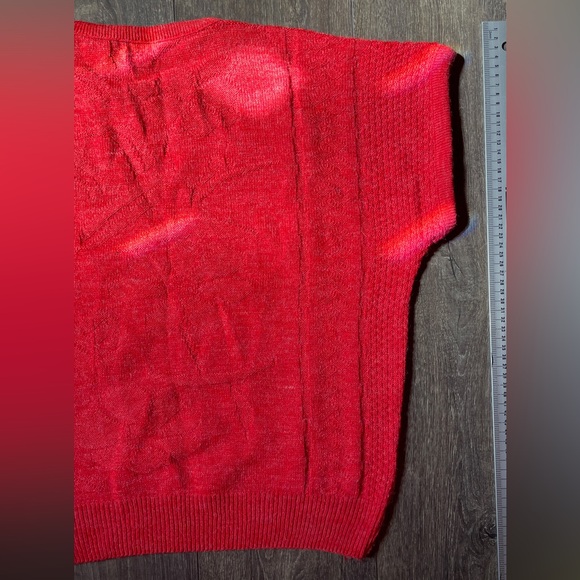 L Vintage Universal Knit creamy tomato coralred short sleeve shirt 80’s academia - Picture 8 of 11